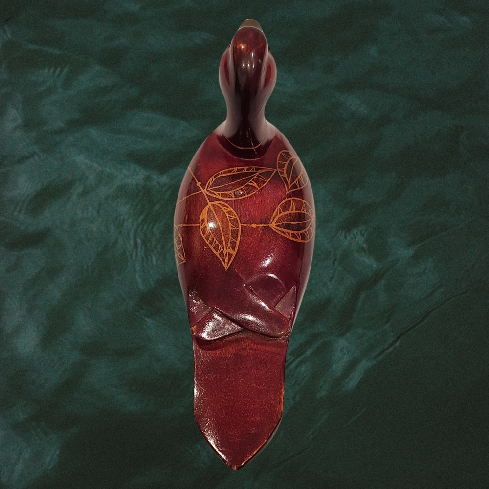 Vintage Amc Wood Carved Duck Red With Leaves‎ Hand Craved 12" - Picture 7 of 7